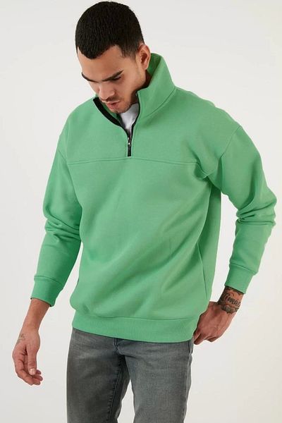 SuQ Oversize Half Zip Collar Basic Sweatshirt - Green
