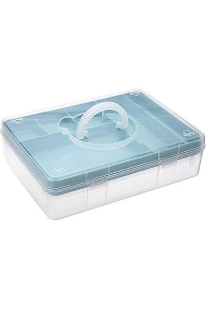 The Bros صندوق تخزين شفاف من طبقتين مع صينية - منظم قابل للتكديس للحرف اليدوي...