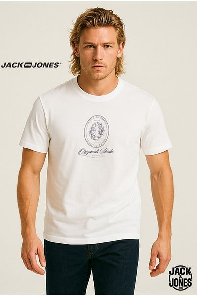 Jack & Jones J&J Men's Logo Printed T-Shirt White A4444