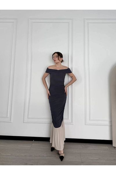 SuQ    Striped Shoulder Long Dress - Smoked
