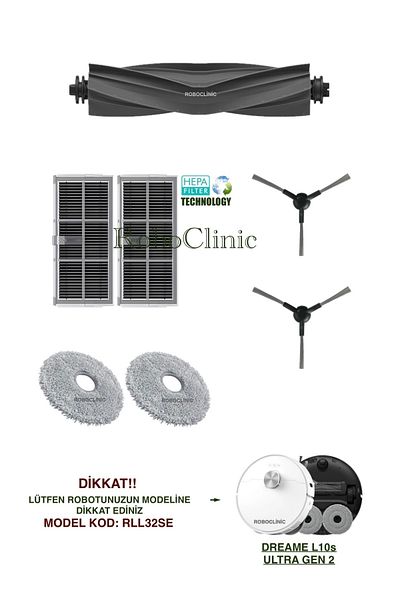 Roboclinic Dreame L10S Ultra Gen 2 Robot Vacuum Cleaner Compatible (M. Code: Rll32Se) Brush, Filter, Mop Set-7 Pieces