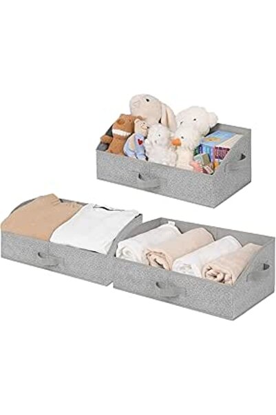 The Bros مجموعة من 3 صناديق تخزين قماشية شبه منحرفة بمقابض - منظمات خزانة رمادية للأرفف والملابس