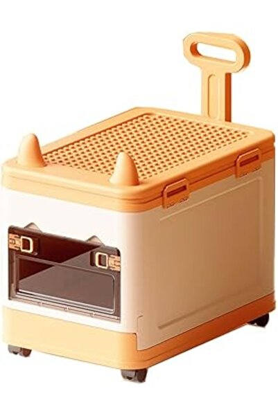 The Bros صندوق ألعاب أطفال قابل للطي مع عجلات وغطاء لوحة بناء - سلة تخزين قاب...