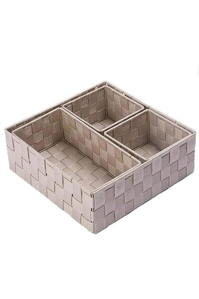 The Bros مجموعة من 4 سلال تخزين منسوجة على شكل مكعبات - صناديق تنظيم للحمام و...