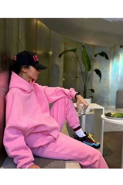 SuQ Embroidered Three Thread Sweat Suit - Pink