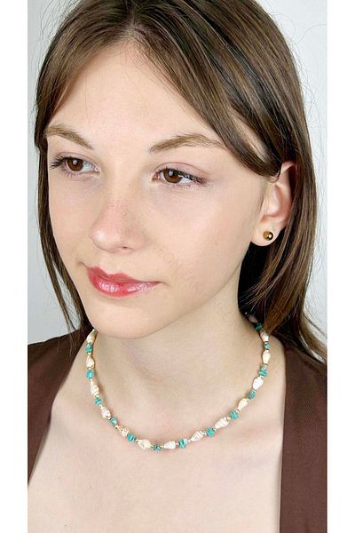 Neon Takı by Atalay Sensitivity Tag and Seashell Necklace 426, Turquoise - White