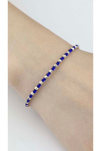 Neon Takı by Atalay Sensitivity Tag and Blue and Yellow Color Beaded Bracelet 506