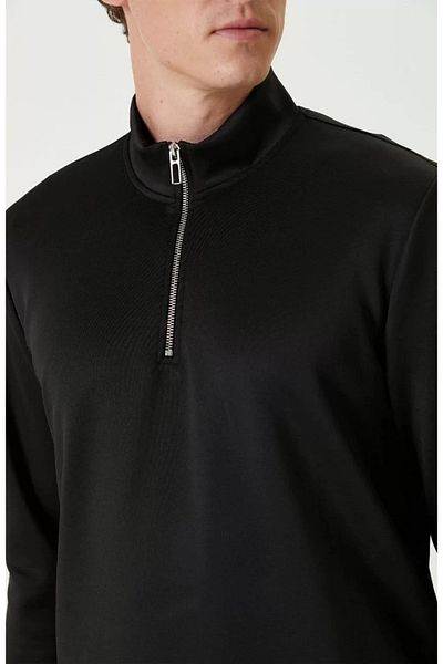 SuQ Unisex Long Sleeve Half Zip Collar Basic Sweatshirt - Black