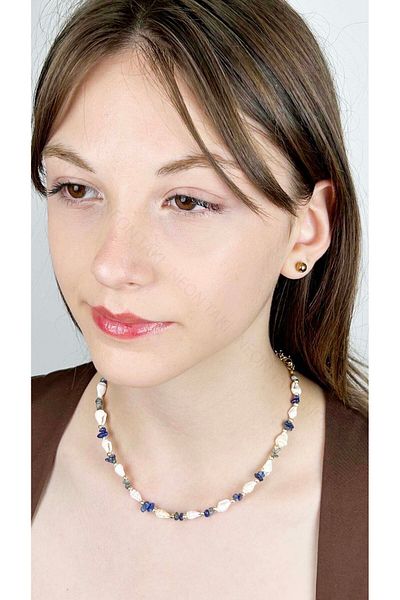 Neon Takı by Atalay Sensitivity Tag and Seashell Necklace 427, Blue - White