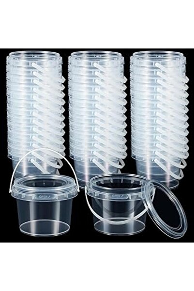 The Bros عبوة من ٢٥ حاوية تخزين شفافة سعة ١٠ أونصات مع أغطية ومقابض، دلاء بلا...