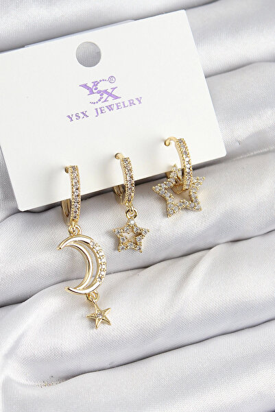 Belle Fusion أقراط نسائية من BFS مصنوعة من حجر الزركون والقمر والهلال موديل ذ...