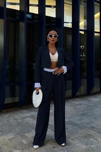 Gökyüzü Moda Garni Detailed Crop Jacket Suit 10075