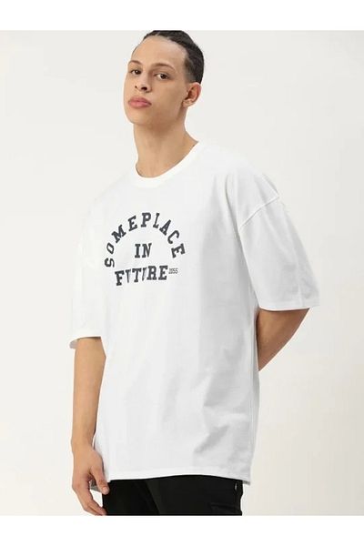 SuQ Men's Printed Oversize T-shirt - White