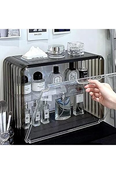 The Bros صندوق تخزين مستحضرات التجميل الشفاف - رف منظم للعطور والعناية بالبشر...