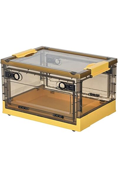 The Bros صندوق تخزين شفاف قابل للطي سعة 89 لترًا - قابل للتكديس مع عجلات وغطا...