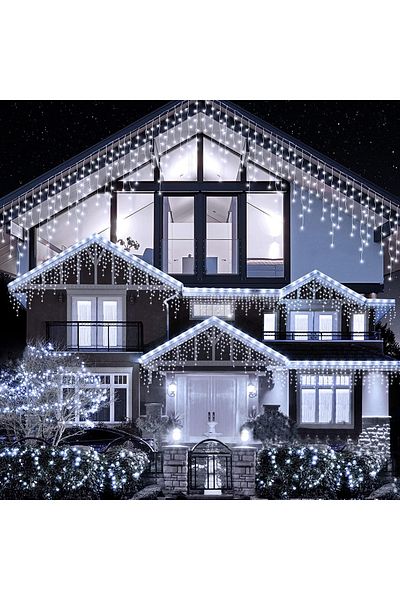 OEM Instalație de Crăciun 13 m, 300 LED-uri, rezistentă la apă, exterior/interior, interconectabilă, alb rece