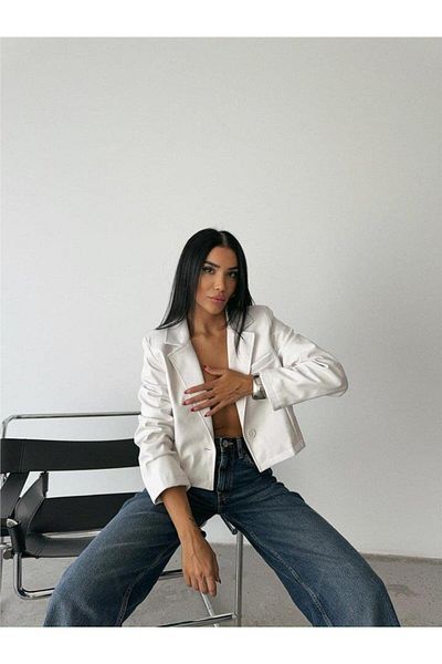 modamtn Leather Crop Jacket Single Button - White