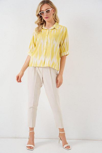 modamtn Patterned Short Sleeve Crop Shirt 20337 - Yellow