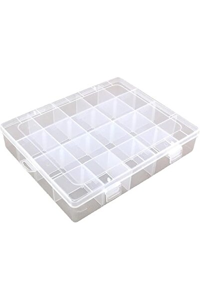 The Bros صندوق منظم مجوهرات بلاستيكي شفاف - 20 شبكة كبيرة قابلة للتعديل للخرز...