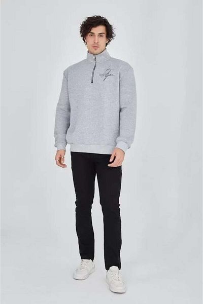 modamtn Men's Half Zipper Printed Sweat - Gray