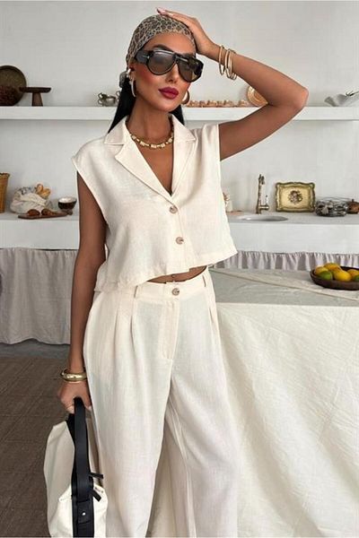NOSTALJİX Zoe Crop Vest Suit 9744-08