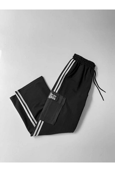 SuQ Two Thread Fabric Cargo Pocket Striped Bottom Tracksuit - Black