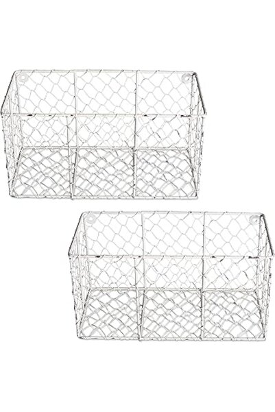The Bros سلال جدارية عتيقة من مجموعة Chicken Wire، سلة صغيرة، لون أبيض