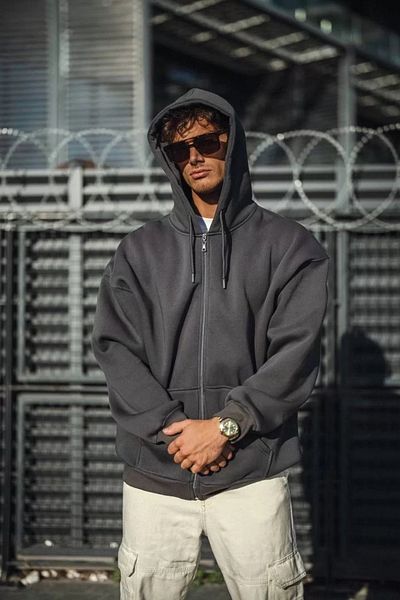 SuQ Oversize Full Zipper Long Sleeve Cardigan - Smoked