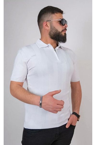 SuQ Knitwear Woven Half Zipper Collar T-Shirt - White