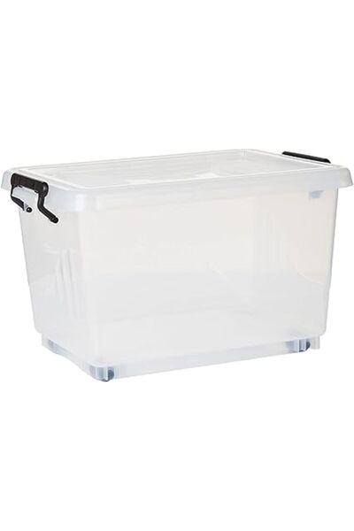 The Bros صندوق تخزين بلاستيكي شفاف سعة 22 لترًا مع عجلات وغطاء قابل للقفل، مج...