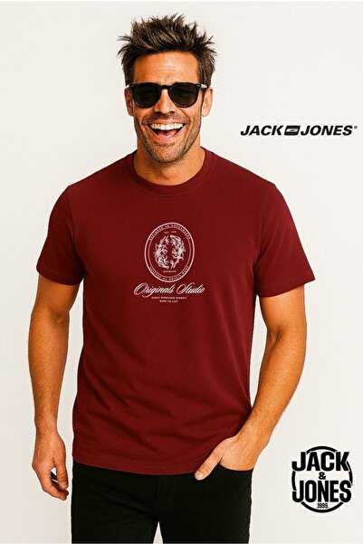 Jack & Jones J&J Men's Logo Printed T-Shirt Tibetan Red Burgundy A0000