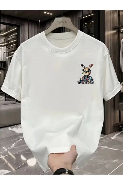 SuQ Sunglasses Graphic Cartoon Rabbit Oversized Short Sleeve T-Shirt Couple T-Shirt, Spring and Summer - Be