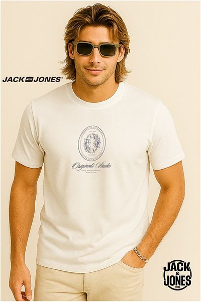 Jack & Jones J&J Men's Logo Printed T-Shirt White A7777