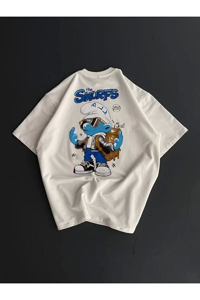 SuQ Front and Back Printed Oversize Crew Neck T-Shirt - White