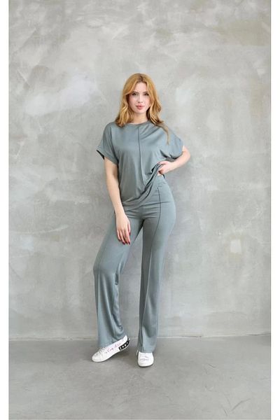 SuQ Osy Modal Soft Textured Fabric Crew Neck Short Sleeve Set - Mint Green
