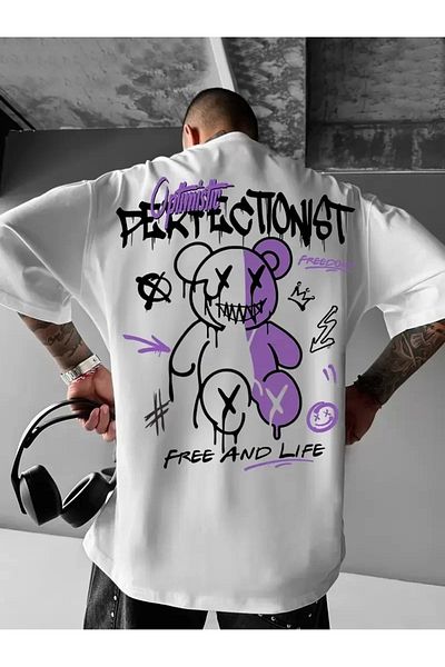 SuQ Men's Oversizegraphic T-Shirt "Campbrastcooperation" Thick Lettering Crew Neck, Short Sleeve, Thick Purple and