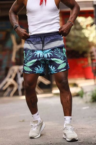 SuQ Men's Palm Patterned Sea Pocket Shorts - Blue