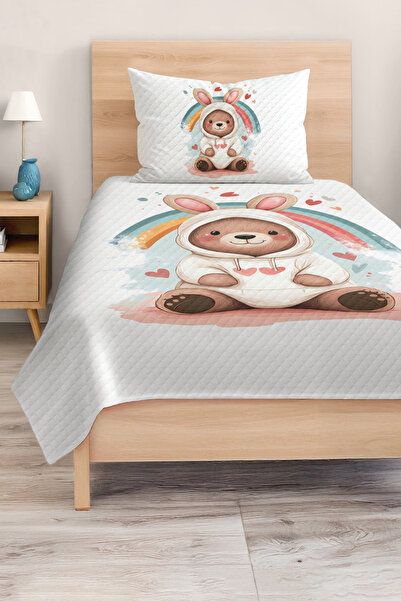 Realhomes مجموعة غطاء سرير بيكيه لغرفة الأطفال والمراهقين بنمط أرنب لطيف