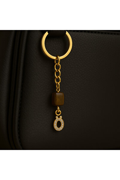 Han Ticarethane Breloc cu ochi de tigru cu litera O cu piatră de culoare aurie
