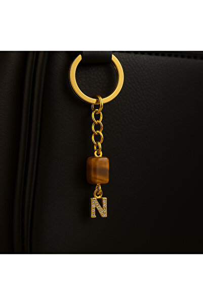 Han Ticarethane Χρυσό Χρώμα Πέτρα N Letter Tiger Eye Μπρελόκ Γούρι