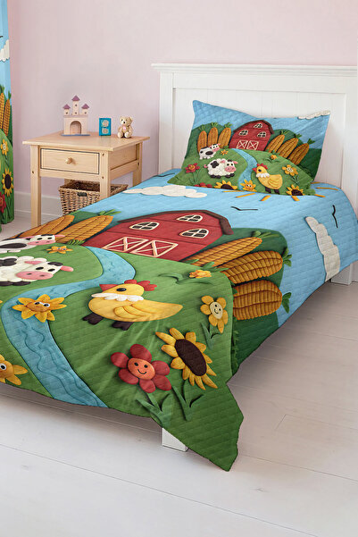 Realhomes مجموعة بيكيه لغرفة الأطفال والمراهقين بنمط المزرعة والحيوانات المبهجة