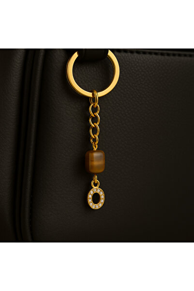 Han Ticarethane Breloc cu ochi de tigru cu litera O cu piatră de culoare aurie
