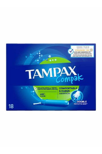 TAMPAX سدادات قطنية كومباك سوبر مع أداة تطبيق 18 ×