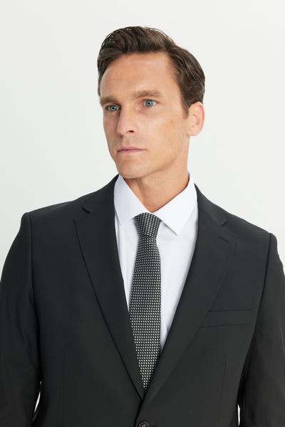 ALTINYILDIZ CLASSICS Men's Black Waterproof Regular Fit Wide Cut Mono Collar Wool Nano Suit
