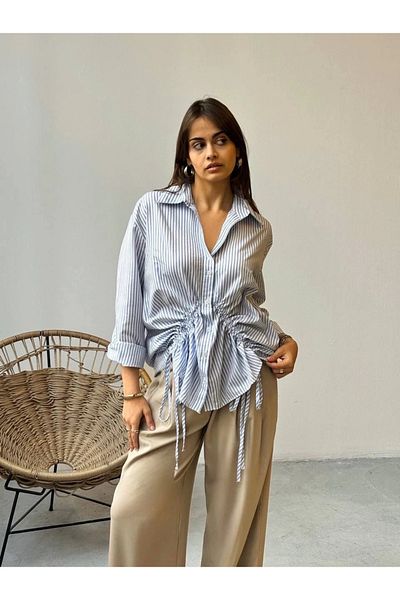 Işıltı kidss Striped Shirt with a Drawstring Detail on the Front