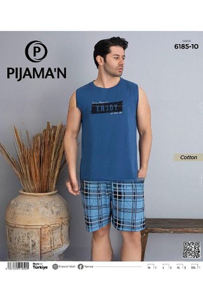 Pijamoni Ανδρικό σετ πιτζάμες με λαιμόκοψη με αμάνικο σορτς 6185/10 - 1 τεμ.