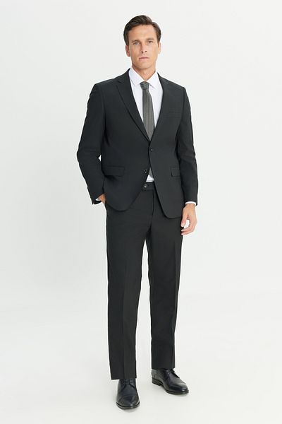 ALTINYILDIZ CLASSICS Men's Black Waterproof Regular Fit Wide Cut Mono Collar Wool Nano Suit