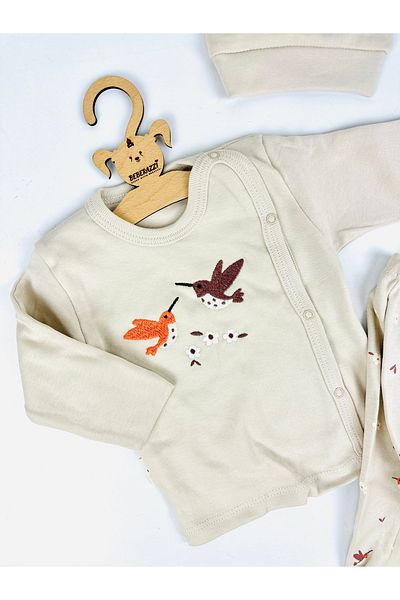 BEBERAZZİ Bird Themed Baby Newborn Hospital Release Self-Glove Set