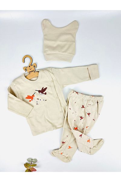 BEBERAZZİ Bird Themed Baby Newborn Hospital Release Self-Glove Set