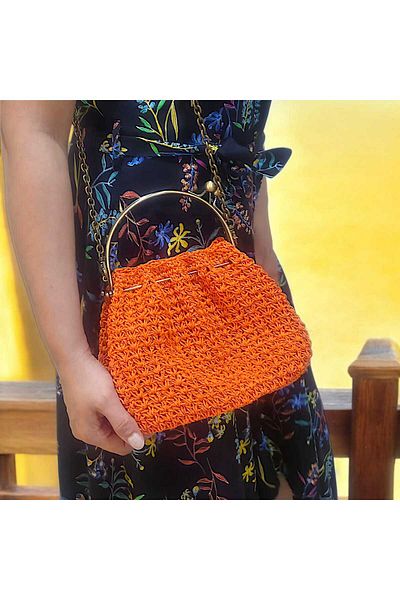 SONİKON LİNE Handmade Rustic Handle Chain Bohemian Design Knitted Shoulder Bag Leather Base Handmade Clutch